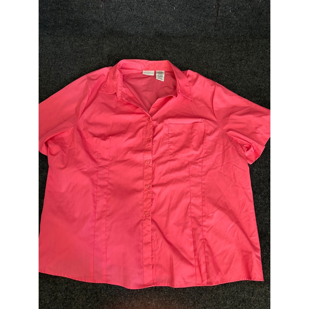White‎ Stag Woman Pink Short Sleeve Button Down Shirt Melon 4X 26W 28W WS715128